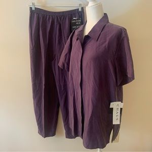 Chaus Sport 100% Pure Silk Vintage 2 Piece Matching Blouse Pants